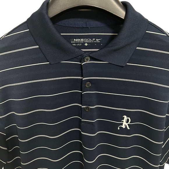 Nike Mens Dri Fit Golf Polo Size Large Striped Blue 100% Polyester Logo - Picture 3 of 6